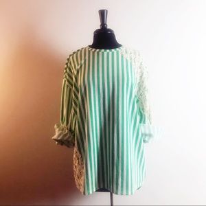 NWOT ZARA Oversized Striped Lace Appliqué Top